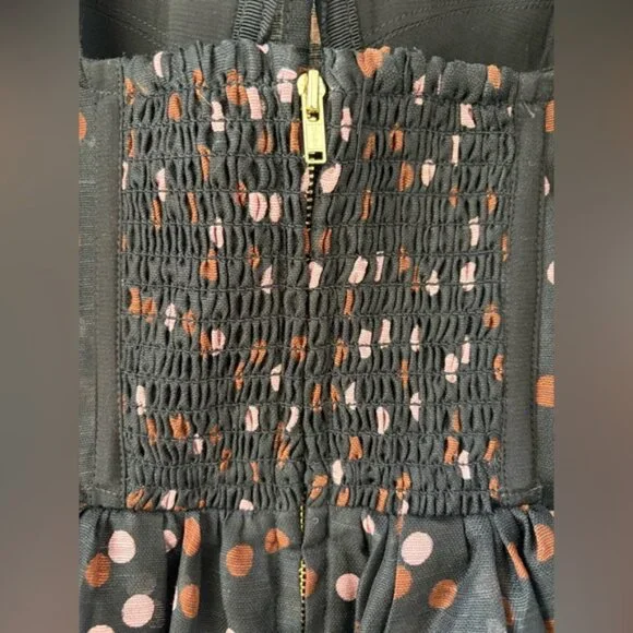 NEW Cara Cara Pheobe Midi Linen Silk Dress Stamped Dot Black US 6 UK 10 - Picture 13 of 16